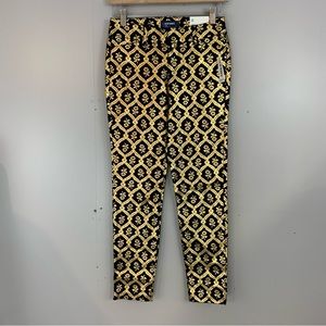New! Old Navy Mid Rise Pixie Ankle Pants 0 Foil Gold Black Floral Roses Jeans